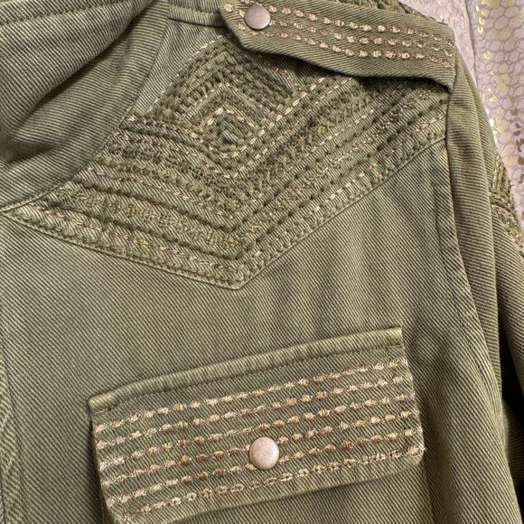 Idyllwind Olive Green Gold Stich Military Style Zip Jacket Medium - Picture 4 of 9